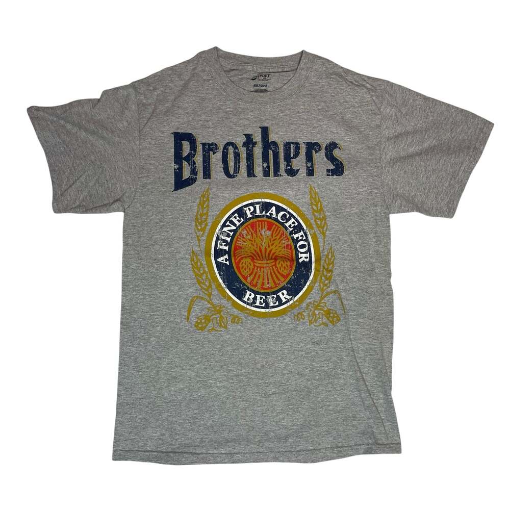 Brothers Beer Graphic T Shirt Gray Distressed Logo Men’s Small